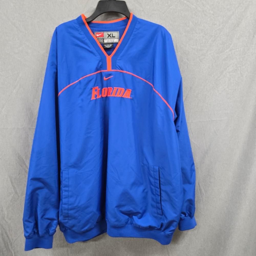 Nike Team Florida Gators Windbreaker Pullover Jacket‎ Mens XL Blue Orange V-Neck